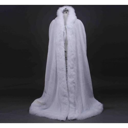 Long warm capes white ivory bride winter wedding cloak shawl artificial fur cape coat adult SHAWL women poncho faux fur colak