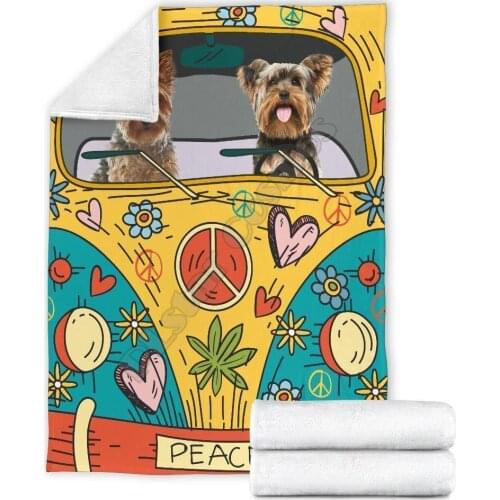 Hippie van yorkshire fleece blanket dog 3d printed Sherpa Blanket on Bed Home Textiles HOME ACCESSORIES