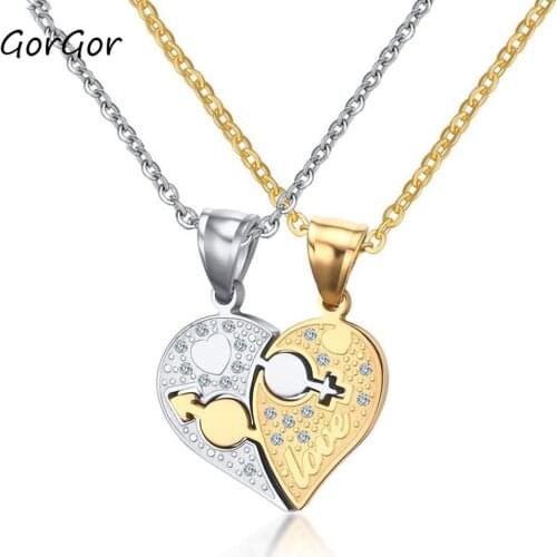 GorGor Necklace Lovers Titanium Steel Golden Plating Heart-shaped Symbol Love Meaningful Distinctive Accessories CN-075