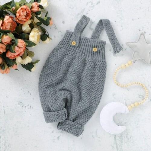 Baby Boy Girl Romper Fall Autumn Suspender Knitted Pants Children Cotton Solid Pattern Pants Overalls Trousers