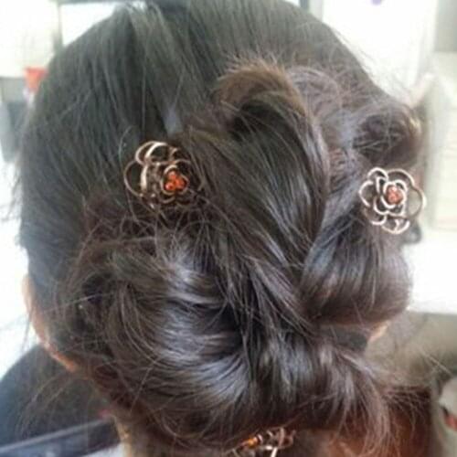 Korean Hair Accessories And Metal Retro Copper Hollow Rose Flower Mini Small Rhinestone Grab Clip Hair Clip