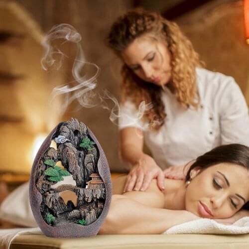 Home Incense Burner Resin Backflow Incense Holder With 50 Incense Cones Backflow Waterfall Smoke Incense Burner Home Decoration