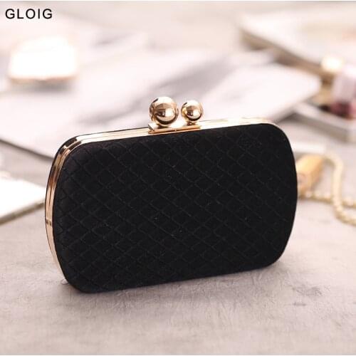 Metal Golden Fashion Women Evening Bags Velvet Wedding Bridesmaid Clutch Black Color Chain Shoulder Handbags
