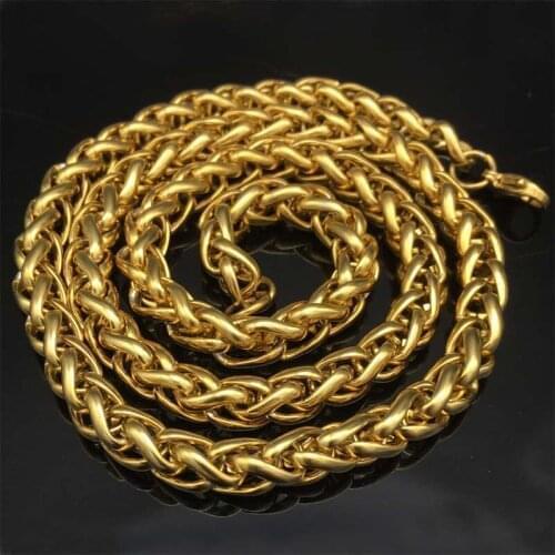 Fashion 8mm Mens Womens Boys Yellow Simple Solid Gold Color Necklace Braid Wheat Style Chain