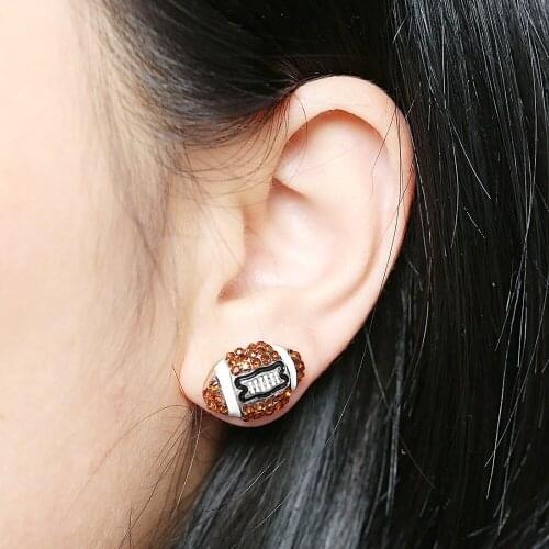 Fashion Unique Rhinestone Stud Earrings Cute Basketball Volleyball Baseball Football Rugby Crystal Sport Earrings for Women Gift