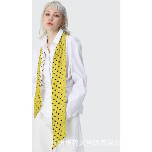 Fashionable and Versatile Point Silk Scarf Strip Womens Thin and Narrow Double Layer Silk Scarf Real Silk Ribbon Hair Band