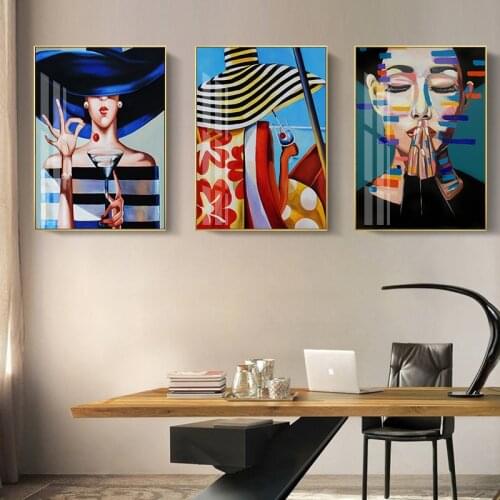 Nordic Fashion Hat Girl Poster Color Portrait Wall Art Picture Print Canvas Painting Modern Living Room Decoration