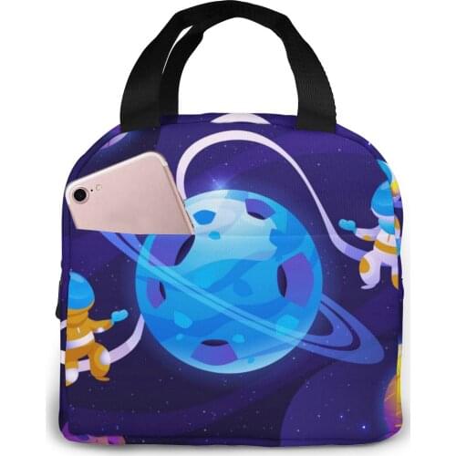 Cartoon Colorful Galaxy Lunch Food Box Bag Insulated Thermal Food Picnic Lunch Bag for Women kids Men Cooler Tote Bag