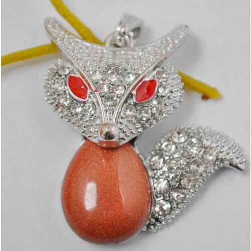 Natural Gold Sandstone Bead GEM Pendant Fox Animal Jewelry 1 PCS WS1014