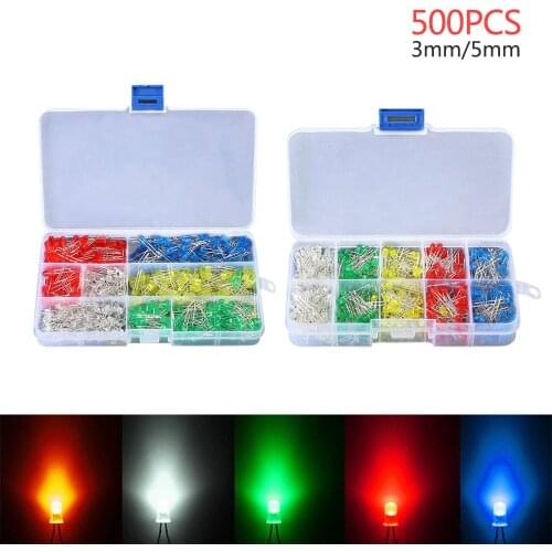 New 500pcs LED Light Emitting Diodes Round Head 2Pin Assorted Diode Multicolor 3mm/5mm bulb light kit