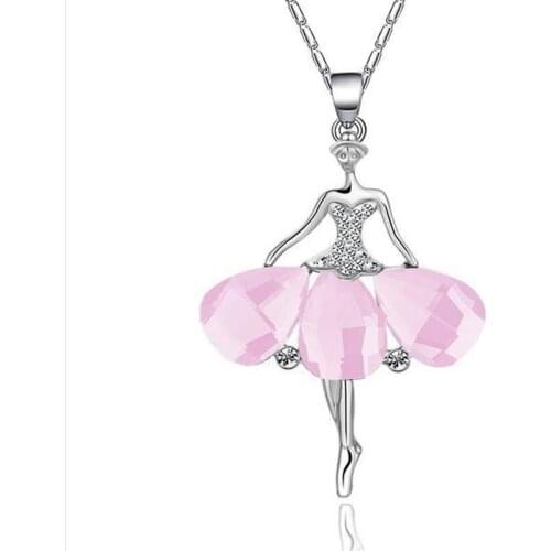 TJP Charm Crystal Pink Dancer Pendant Necklace For Women Jewelry Fashion 925 Sterling Silver Choker Necklace Lady New Year Gift