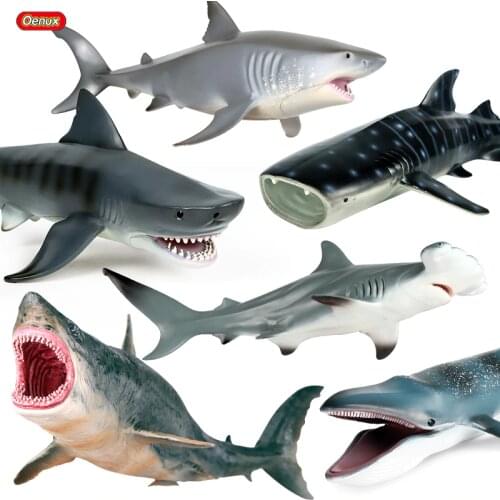 Oenux New Sea Life Blue Whale Shark Megalodon Action Figure Aquarium Ocean Marine Animals Model PVC Education Kids Toy Gift