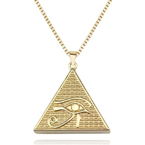 New Pyramid Egyptian Gods Power Eye Necklace Eye Of Horus Stainless Steel Clavicle Chain Necklace for man and Woman