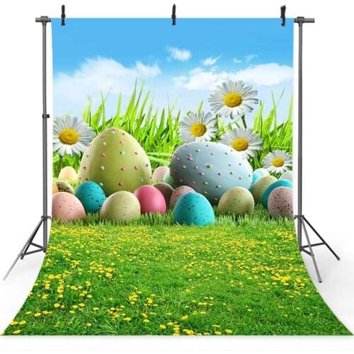 Easter Egg Photography Backdrop Easter Flowers Green Grass Spring Photo Background for Photo Studio Booth Newborn Baby Backdrop
