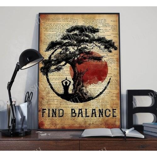 Yoga Poster - Find Balance Poster, Vintage Yoga Wall Art, Stay Wild Moon Child Yoga Wrapped Canvas, Meditation Poster