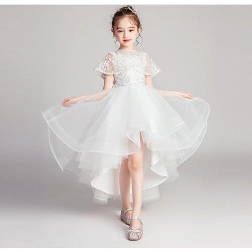 Flower Girl Dresses Short front and long back O-Neck Girls Pageant Dresses Vestidos robe white Formal Gowns wedding dress 2020
