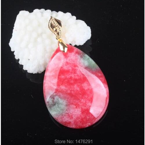 NEW 40X29MM CHINESE Red Green JADES Water Droplets Bead Pendant 1PCS