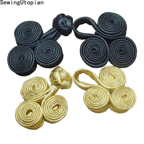 5Sets Chinese Cheongsam Knot Button Gold Black Decoration Fabric Button Chinese Knot Buttons DIY Hand Sewing Accessories