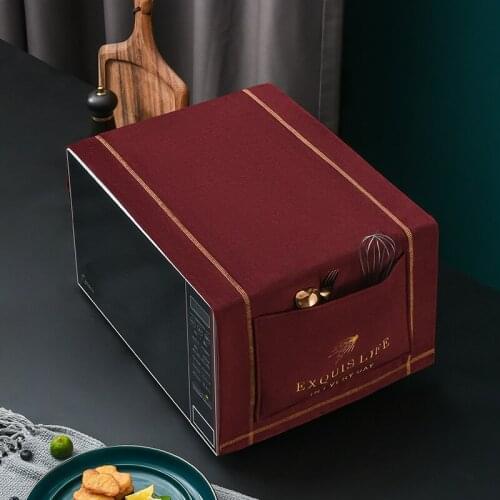Microwave Oven Dust Cover Kitchen Universal Oil-proof Velvet Double-layer Edging Cover Cloth With Storage On Both Sides Home