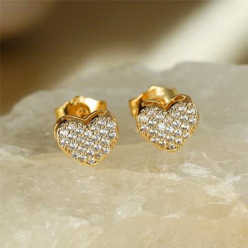 Luxury Female Crystal Heart Small Earrings Charm Gold Silver Color Wedding Earrings Cute White Zircon Stud Earrings For Women
