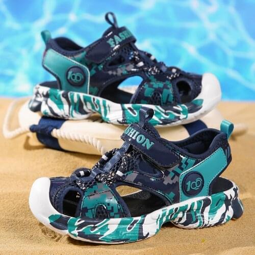 Fashion Kids Summer Outdoor Sport Sandals Boys Hook&Loop Beach Shoes Children Non-Slip Breathable Mesh Casual Sandals Size 28-39