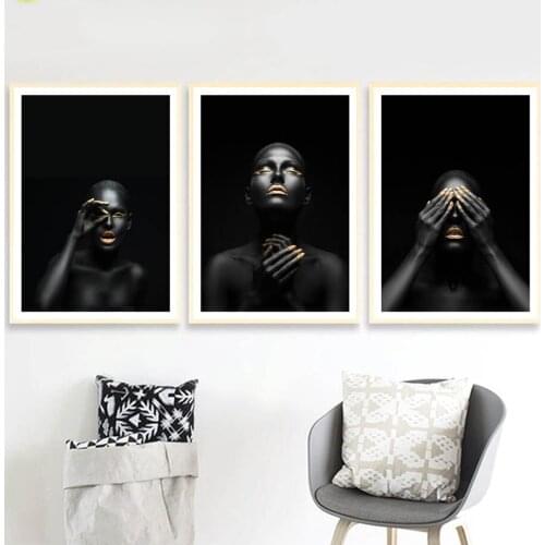 Modern Photo Poster Black Sexy Girl Lips Gold Nordic Canvas Painting Wall Artwork Girl Bedroom Home Decoration Modular Pictures
