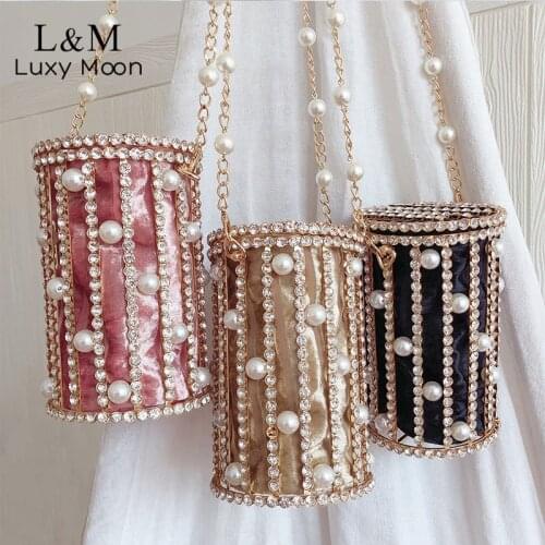 Pearl Diamond Evening Clutch Bag For Women Hollow Basket Designer Shoulder Bag Wedding Party Luxury Purses And Handbags X542H