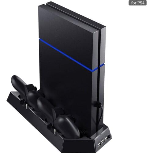 PS4 Vertical Stand with Cooling Fan Cooler Dual Controller Charger Dock Charging Station 3 USB Ports Hub for SONY Playstation 4