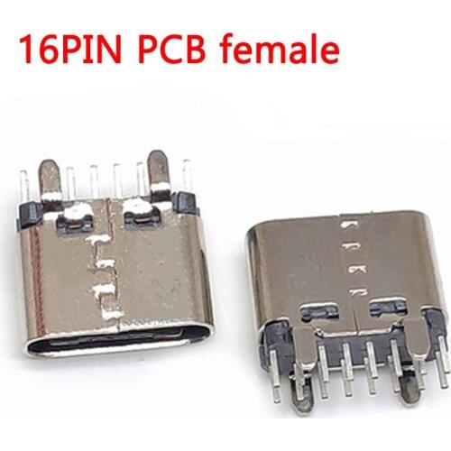20pc Type C 16Pin Socket Connector USB 3.1 Vertical Plug-in Board Female Placement DIP For PCB Design DIY High Current Charging