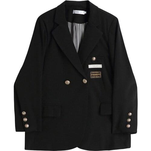 Japanese Black Blazer Women Youth College Style Office Lady Jacket Street Temperament Embroidery Tops Women 2021 Autumn Coat