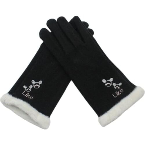 Lady Autumn Winter Warm Touch Screen Thin Fleece Gloves For Women Outdoor Cartoon Embroidery Thickened Tail Mittens Windproof N3