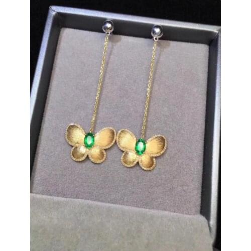 SHILOVEM 925 sterling silver Natural Emerald stud earrings classic fine Jewelry women wedding wholesale 4*5mm jce0405811agml