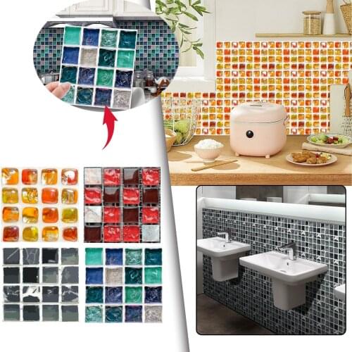10pc 3d Crystal Tile Stickers Diy Waterproof Self-adhesive Wall Stickers Kitchen Bath Wall Stickers Waterproof Tiles 4inch #WT