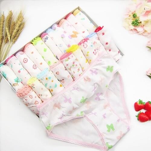 12Pcs/Lot Childrens Cotton Underwear Female Cartoon Printed Baby Girls Briefs Panties 1-3Years