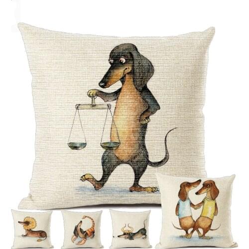 12 Zodiac Dachshund Dog Funny Throw Pillow Case For Children Room Comic Cartoon Sauage Dog Art Cute Sofa Cushion Cover 45x45 cm