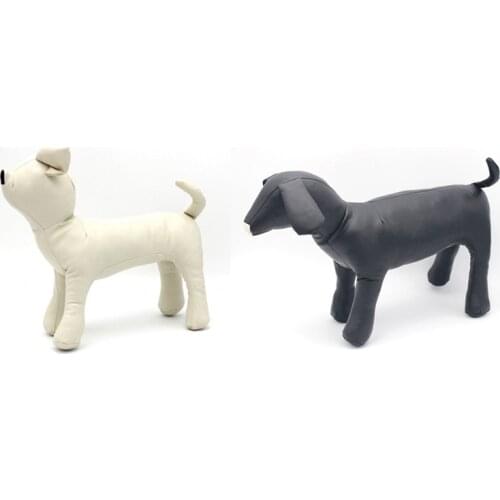 2x Leather Dog Mannequins Standing Position Dog Models Toys Pet Animal Shop Display Mannequin Black S & M