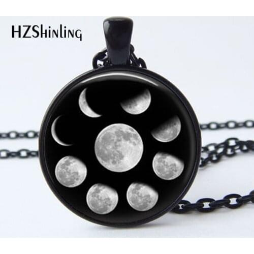 2017 New Arrival Wiccan Pendant Necklace Lunar Cycle Moon Phases Moon Nebula Pagan Necklace Glass cabochon jewelry HZ1