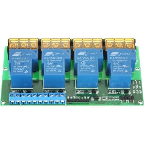 4-Channel DC 12V 30A Relay Module Control Board Optocoupler Isolation High/Low Trigger