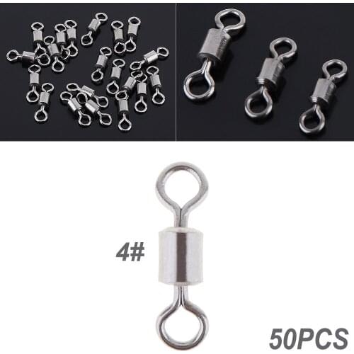 50pcs/lot 4# High Tensile 8 Shape Barrel Ball Bearing Fishing Swivel Snap Fishhook Connector Solid Ring With Interlock
