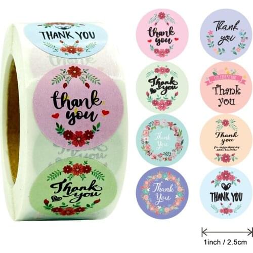 500pcs/roll 8 kinds of design flowers thank you stickers for Christmas stickers scrapbooking packaging seal labels stationery