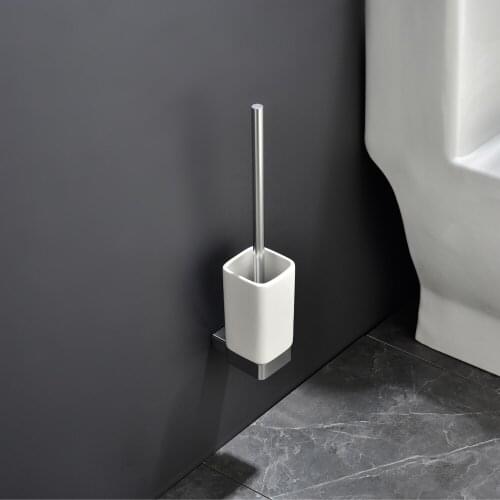 Aluminum Toilet Brush Holders Bathroom Accessories Wall Mounted Ceramic Cup Holders For Brush With Aluminum Handle Clean Toilet