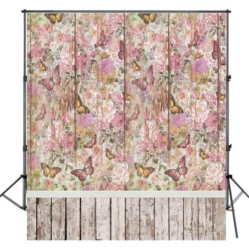 Butterfly Pink Flower Real Hard Wood backdrop polyester or Vinyl cloth High quality Computer print wall Backgrounds