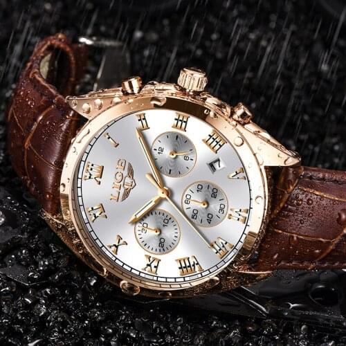 2019 New LIGE Mens Watches Male Leather Business Date Quartz Watch Mens Luxury Brand Fashion Waterproof Chronograph reloj hombre