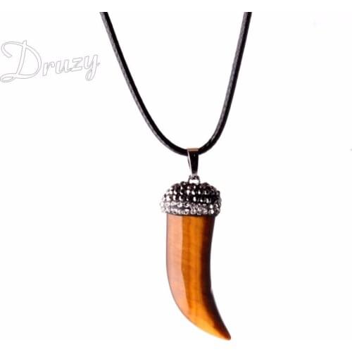 Druzy Natural Lapis Lazuli Onyx Green Aventurine Pave with Black Zircon Boho Pendant Elephant Tusk Bull Horn Pendant Necklace