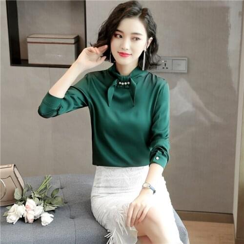 Elegant Womens Tops and Blouses Real Silk Shirt Spring Autumn Clothes Koreal Ladies Office Wear Blouse Blusas LWL1568