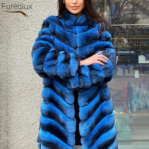 FUREALUX Natural Real Rex Rabbit Fur Genuine Fur Coat Twill Stand-up Collar Women Winter Thick Warm Fashion Jacket 2021 New Pure