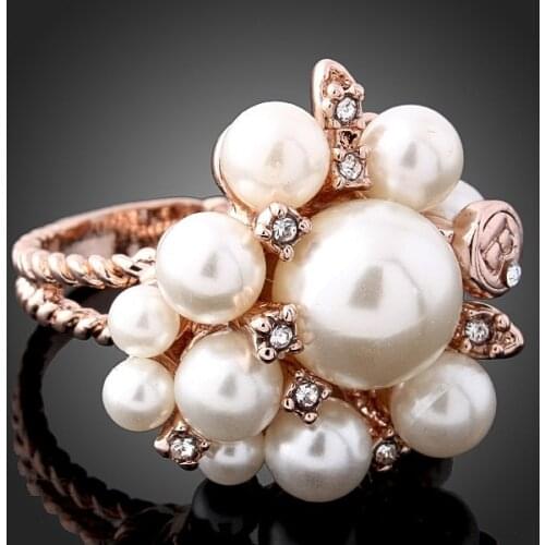 825 wholesale Special Offer New Top Quality Rhinestone Pearl Beads Statement Rings Fashion Jewelry Gift For Women