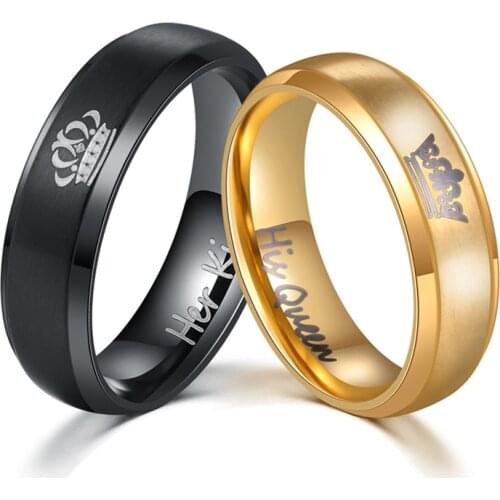 6MM Womens Beveled Crown Her King His Queen Stainless Steel Ring 100% Titanium Carbide Mens Jewelry Band Classic Couple Ring