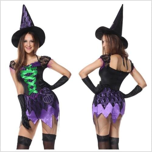 Adult Witch Costume Sexy Women Halloween Purple Witch Cosplay Uniform Devil Costume