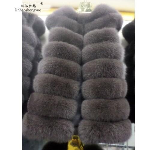 Linhaoshengyue 75 cm Long Side-by-Side Real Natural Fur Vest the Fox Real Fox Fur Women Vest
